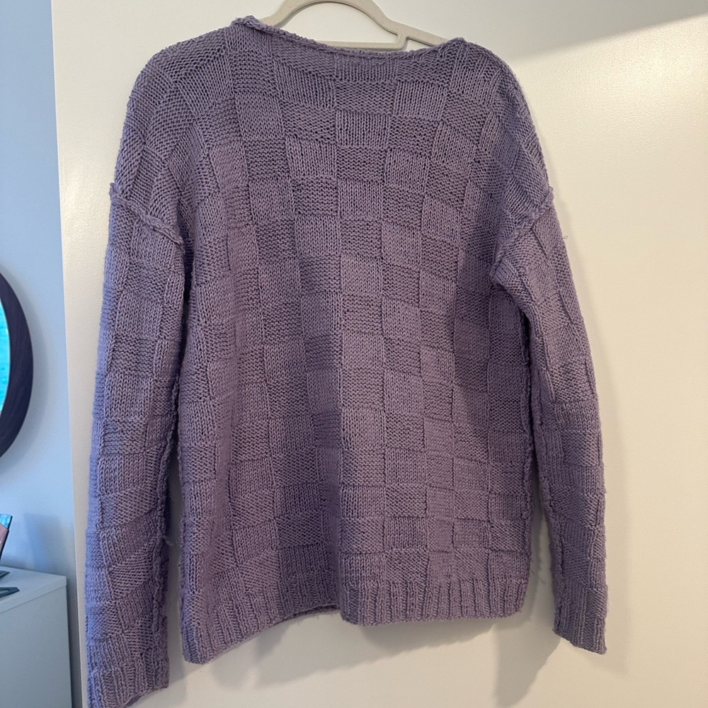 Lilac hand-knit purple sweater thrifted in Paris